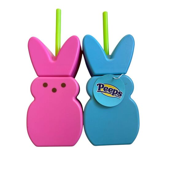 Peeps Easter Cup with Straw Basket Stuffer Set of 2 Pink and Blue New - Picture 2 of 3